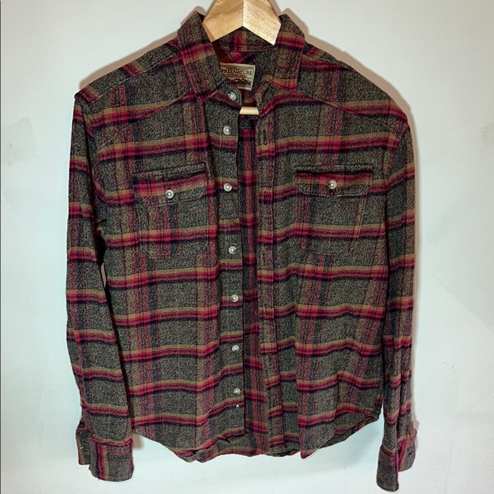 Men's Plaid Button Down Flannel Shirt - Red and Gray